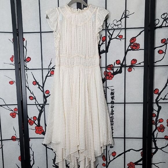 Ulla Johnson Jules Swiss Dot Silk Asymmetric Dress - Picture 2 of 11